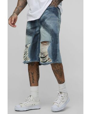 BoohooMAN Tall Relaxed Fit Paint Brushed Distressed Jorts - Blue
