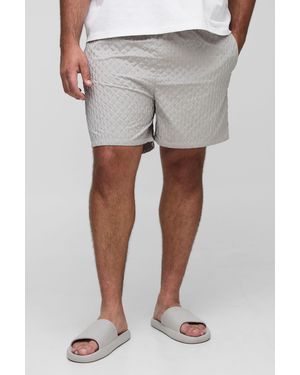 BoohooMAN Plus Textured Mid Length Swim Trunks - Gray