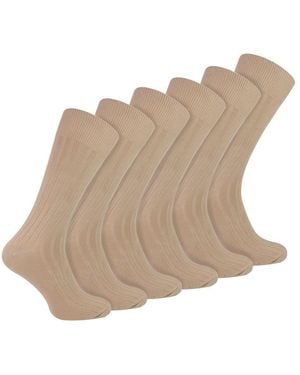 BoohooMAN Sock Snob Plain Coloured Cotton Rich Ribbed Dress Socks - Natural