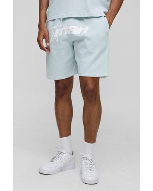 Boohoo Blue Relaxed Mid Length M Star Jersey Shorts - Azul
