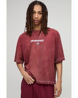 BoohooMAN Extreme Oversized Boxy Distressed Washed T-Shirt - Red