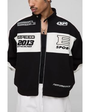 BoohooMAN Oversize Jersey-Bomberjacke mit Moto-Kragen - Schwarz