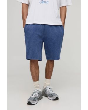 BoohooMAN Slim Washed Rib Shorts - Blue