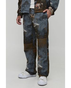 BoohooMAN Tall Renaissance Tapestry Relaxed Fit Pants - Black