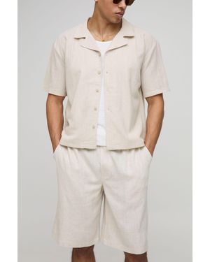BoohooMAN Boxy Linen Blend Revere Short Sleeve Shirt - Natural