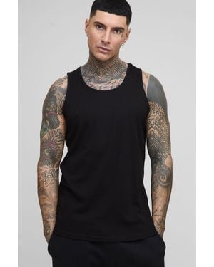 BoohooMAN Tall Regular Fit Basic Ribbed Vest - Black