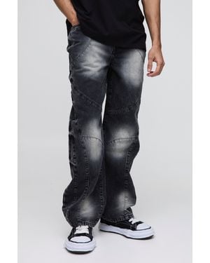 BoohooMAN Relaxed Rigid Panelled Denim Jeans - Black