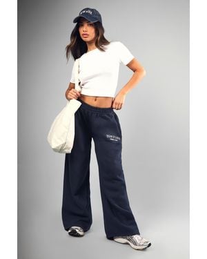 BoohooMAN Petite Dsgn Studio Applique Straight Leg Jogger - Blue