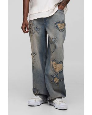Boohoo Tall Applique Tinted Relaxed Fit Jeans - Gris