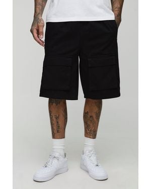 BoohooMAN Tall Side Panel Drawcord Relaxed Cargo Shorts - Black