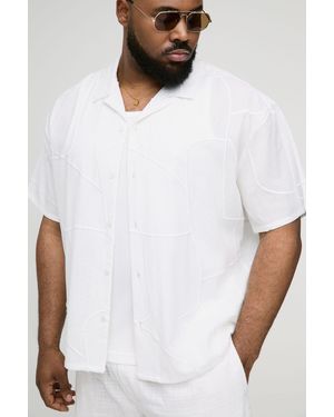 BoohooMAN Plus Oversized Revere Abstract Large Scale Embroidered Shirt - White