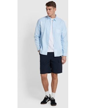 BoohooMAN Brewer Patch Long Sleeve Shirt Light Blue