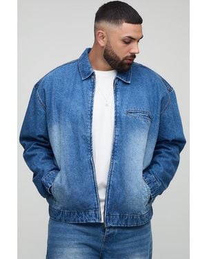 BoohooMAN Plus Denim-Overshirt mit Reißverschluss - Blau