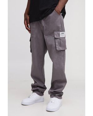 BoohooMAN Tall Fixed Waist Relaxed Fit Cargo Pants With Tab - Gray