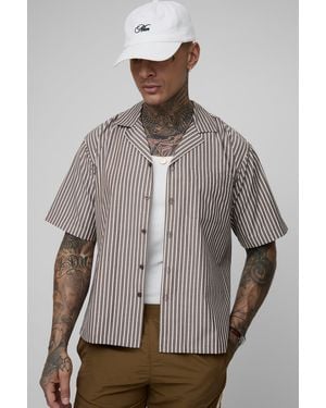 BoohooMAN Tall Poplin Stripe Boxy Oversized Shirt - Grey