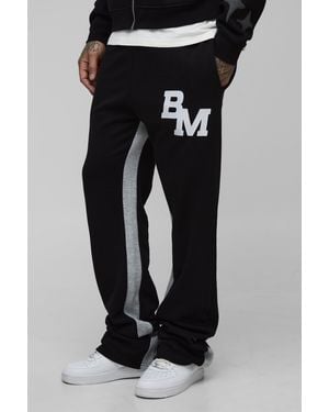 BoohooMAN Tall Slim Stacked Bm Print Gusset Joggers - Black