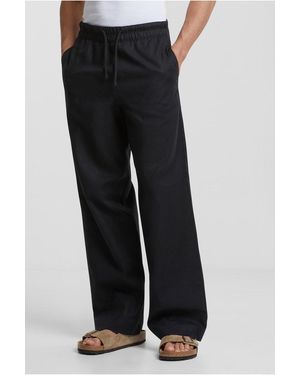 BoohooMAN Urban Classics Cotton Linen Blend Loose Straight Leg Trousers - Black