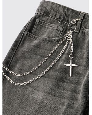 BoohooMAN Layered Cross Jean Chain - Black