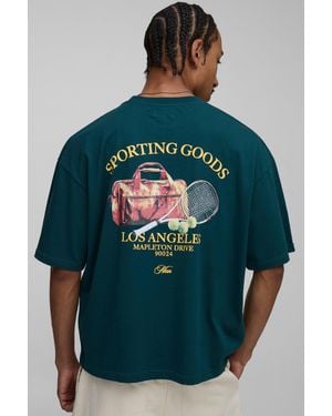 BoohooMAN Oversized Boxy Script Tennis Graphic T-Shirt - Green