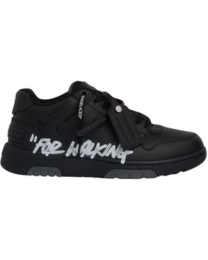 BoohooMAN Off-white Out Of Office For Walking Black Leather Trainers
