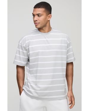 BoohooMAN Oversized Striped Crew Neck T-Shirt - White