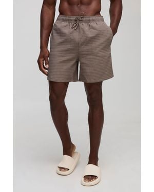 BoohooMAN Ripstop Mid Length Swim Trunks - Natural