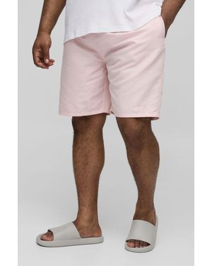 BoohooMAN Plus Embroidered Long Length Regular Fit Swim Trunks - Pink