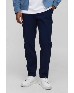 BoohooMAN Straight Fit Technical Stretch Cargo Trousers - Azul