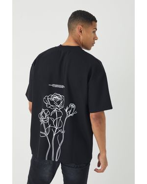 BoohooMAN Oversized Jersey Twill Extended Neck Floral Print T-Shirt - Blue