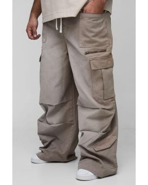 Boohoo Vaqueros Plus Cargo Bombachos Con Cintura Elástica Y Lavado De Ácido - Marrón