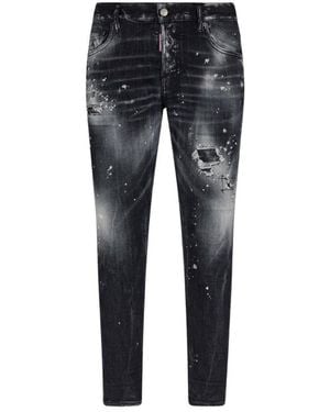 BoohooMAN Dsquared2 Skater Jean Paint Splatter Faded Black Wash Jeans