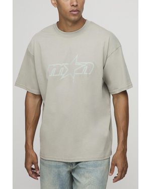 BoohooMAN Khaki Oversized M Star T-shirt - Grey