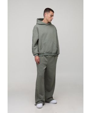 BoohooMAN Oversized Boxy Ofclman Embossed Wide Leg Tie Cuff Tracksuit - Gray