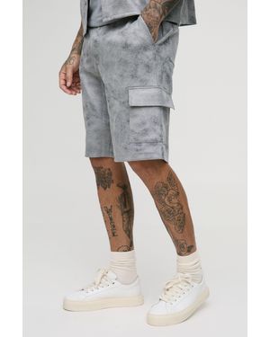 BoohooMAN Tall Antique Faux Suede Relaxed Fit Shorts - Gray