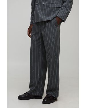 Boohoo Wide Leg Warped Pinstripe Trouser - Negro