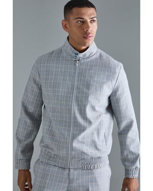 BoohooMAN Check High Neck Zip Up Smart Bomber Jacket - Gray