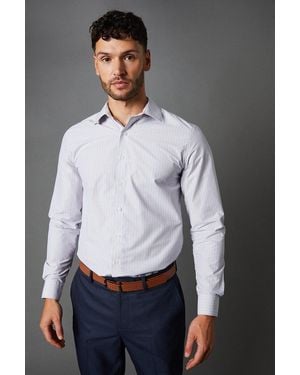 BoohooMAN White Multi Stripe Easy Iron Slim Fit Long Sleeve Shirt - Grey