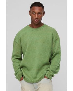 BoohooMAN Fluffy Knit Crew Neck Oversized Sweater in Black for Men Lyst UK