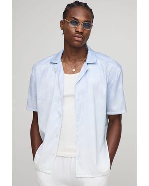 BoohooMAN Oversized Monogram Print Satin Shirt - White