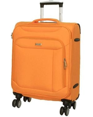 BoohooMAN Infinity Leather Lightweight Yellow Suitcase 4 Wheel Luggage Travel Cabin Tsa Soft Bag - Orange