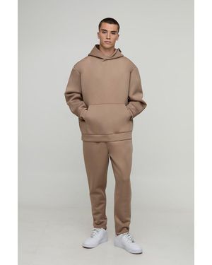 BoohooMAN Oversized Bonded Scuba Hooded Cropped Jogger Tracksuit - Natural