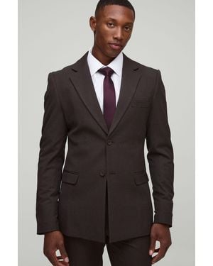 BoohooMAN Skinny Fit Micro Check Blazer - Gray