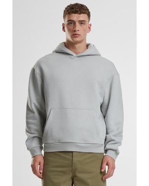 BoohooMAN Urban Classics Cotton Blend Kangaroo Pocket Fluffy Hoody - Grey