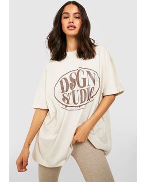 BoohooMAN Dsgn Studio Chest Print Oversized T-shirt - Natural