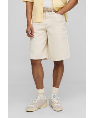 BoohooMAN Regular Fit Ecru Panelled Jorts - Natural