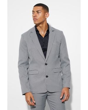 Boohoo Skinny Single Breasted Dogtooth Suit Jacket - Gray
