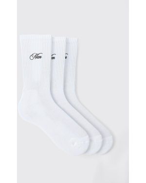Boohoo 3 Pack Script Embroidered Socks - White