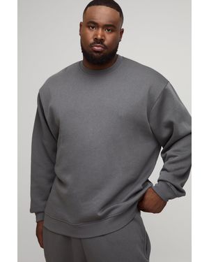 BoohooMAN Plus Basic Oversized Crew Neck Sweatshirt - Grey