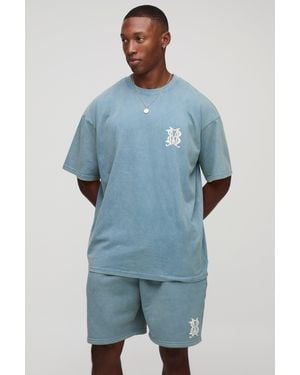 BoohooMAN Oversized Homme Washed T-Shirt & Short Set - Blue