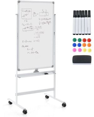 BoohooMAN Costway Double-sided Magnetic Rolling Erase Board Mobile Whiteboard Adjustable